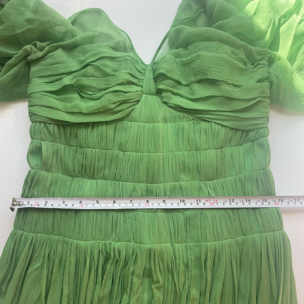 Chloé Gazon Green Silk Chiffon Ruched Maxi Dress T 42  us 6 Made in France - Picture 3 of 9